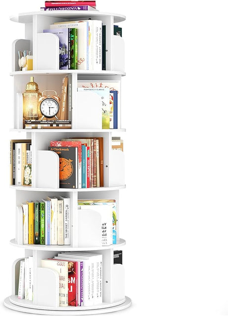 Bookshelf, Wood Corner Bookshelf, 360 Display Spinning Bookcase Storage Rack,