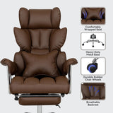 Big and Tall Office Chair 400lbs PU Leather Computer Chair with Footrest and Lumbar Support Executive Chair Swivel Chair Desk Chair Adjustable Height & Reclining Backrest Brown