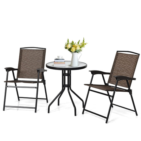 3 Pieces Patio Bistro Set, Outdoor Folding Chairs & Table Set