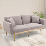 Convertible Futon Sofa Bed, Teddy Upholstered Folding Sleeper Sofa with Adjustable Backrest and 2 Pillows