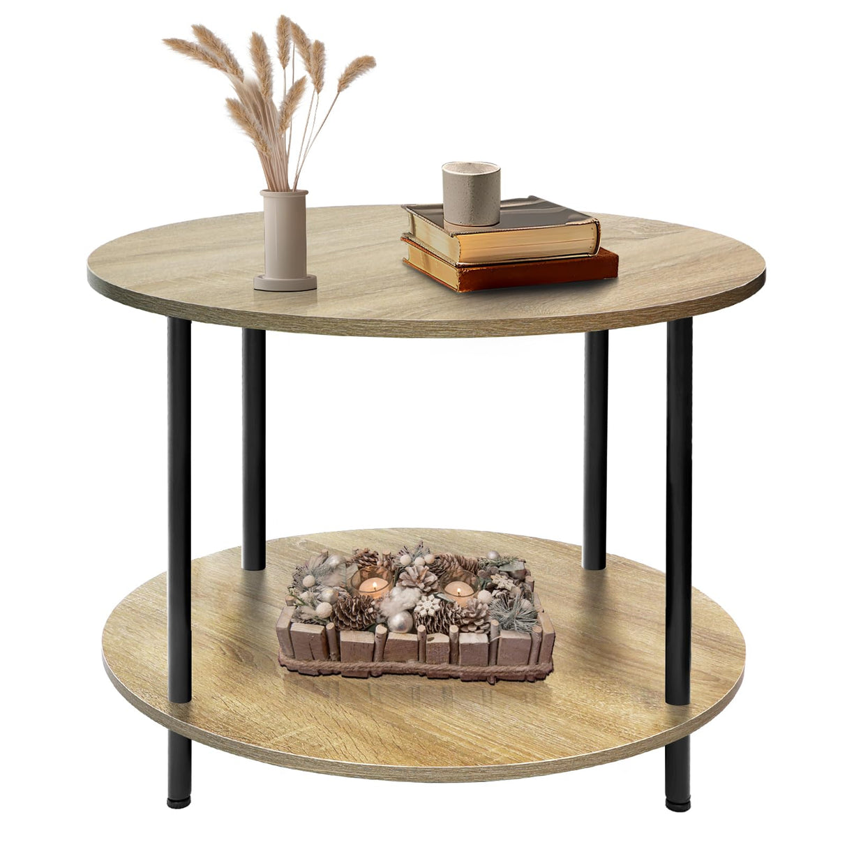 Set of 2 Coffee Table, 23.6" and 23.6" 2-Tier Table