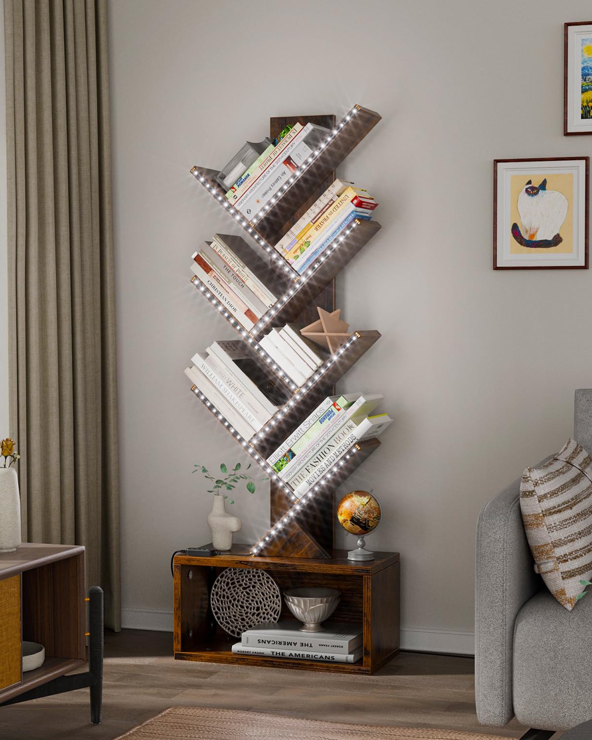 Evermagin 6-Tier Tree Bookshelf with LED Lights – Remote App Controlled Bookcase