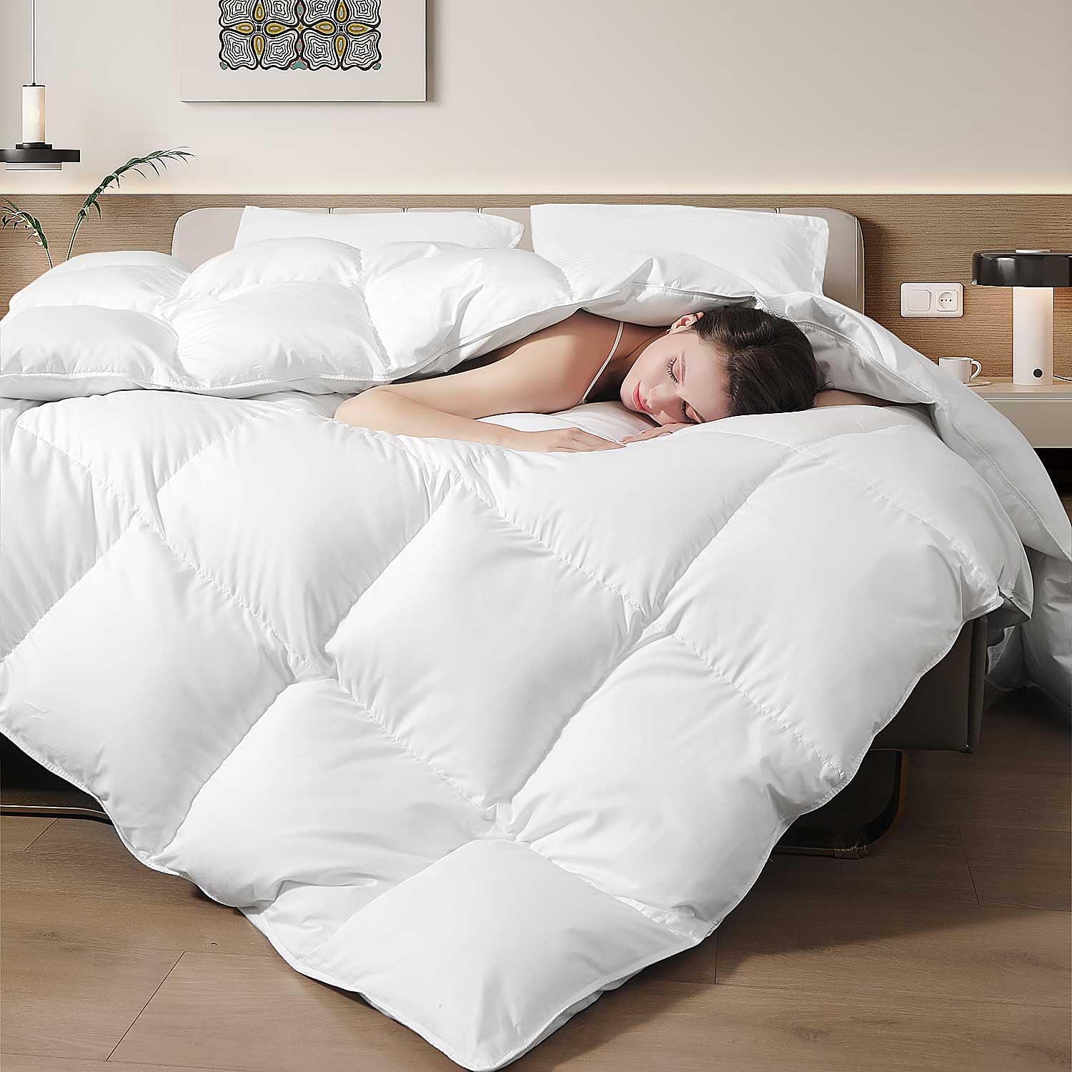 Feather Down Fiber Comforter Twin Size Duvet Insert, Ultra Soft Luxury All Season
