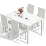 Dining Room Table Set for 4, 5-Piece Kitchen Table Chairs Set of 4, Glass Dining Table & PU Leather Chairs,