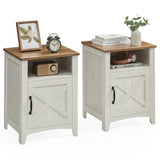 Farmhouse Nightstand with Barn Door, Set of 2, Bedside Table with Storage, Side