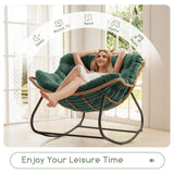 Indoor Rattan Rocking Chair with Footstool, Giant Lazy Lounge Chair Removable Padded