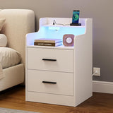 Night Stand Set of 2 with Charging Station, 15.7''Lx17.7''Wx26.8‘’H Modern Bedside Table