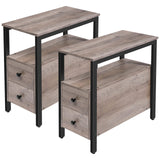 End Table Set of 2, Side Table with 2 Drawer and Open Shelf, Narrow Nightstand