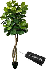 6 Ft Fiddle Leaf Fig Tree - Artificial Faux Fiddle Leaf Fig - 6 Foot Tall Fake Standing