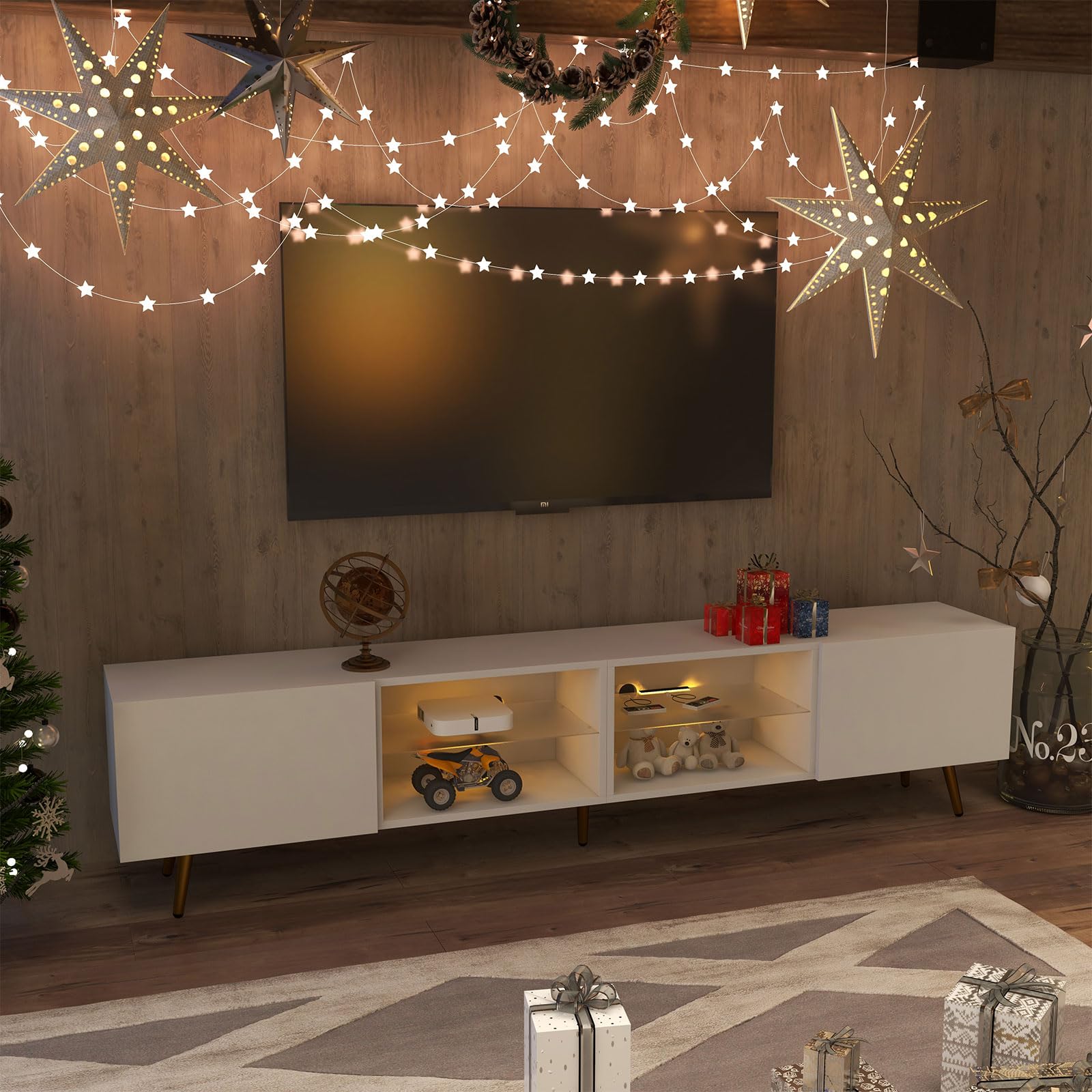 86" LED TV Stand, Modern Entertainment Center up to 90" TV, Television Console Table
