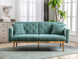 Velvet Futon Sofa Bed with 3 Adjustable Positions, Small Sleeper Sofa Loveseat with 2 Decorative Pillows