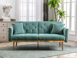 Velvet Futon Sofa Bed with 3 Adjustable Positions, Small Sleeper Sofa Loveseat with 2