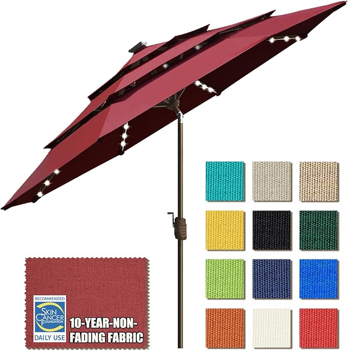 USA Solar 9ft 3 Tiers Market Umbrella with 80 LED Lights Patio Umbrellas Outdoor Table