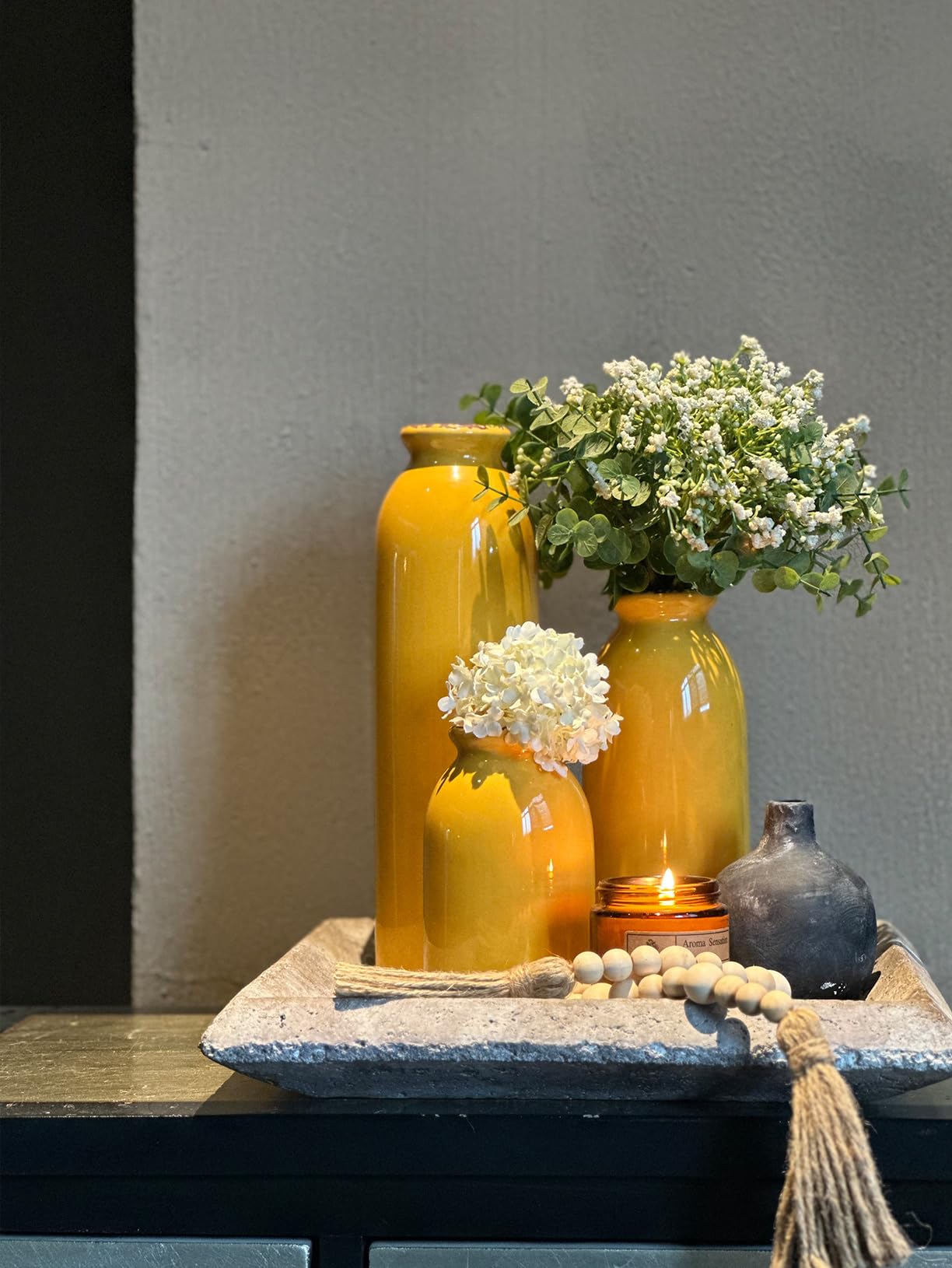 Ceramic Vase Set of 3, Small Vase for Modern Farmhouse Decoration