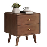 Mid Century Modern Nightstand, Walnut Oak Solid Wood Night Stand with 2 Drawers
