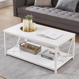 coffee Table, Rustic Wood and Metal Center Table for Living Room, 39.3 Inch Grey