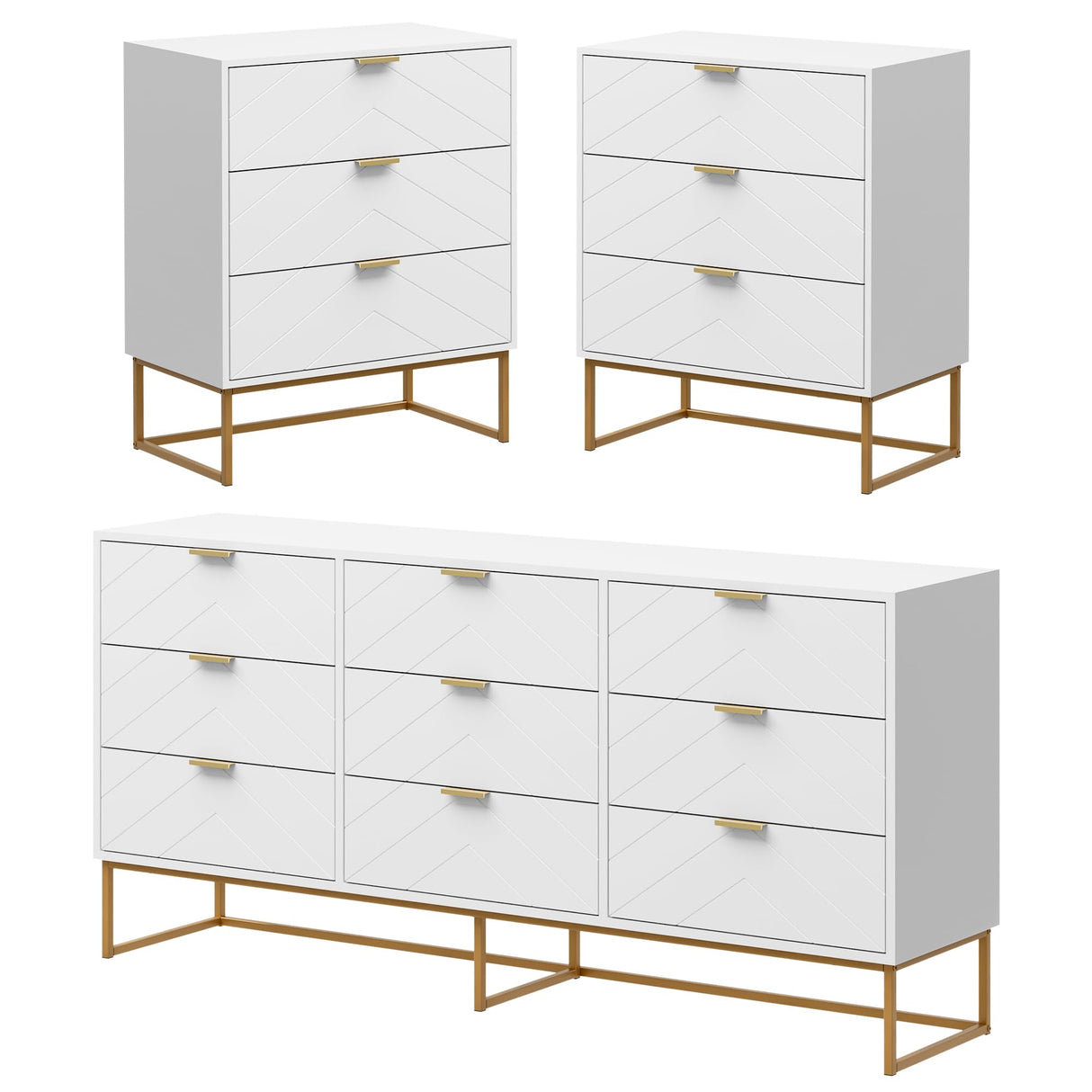 Modern Furniture set for Bedroom,One 9 Drawer Chest Storage with two 3 drawers set