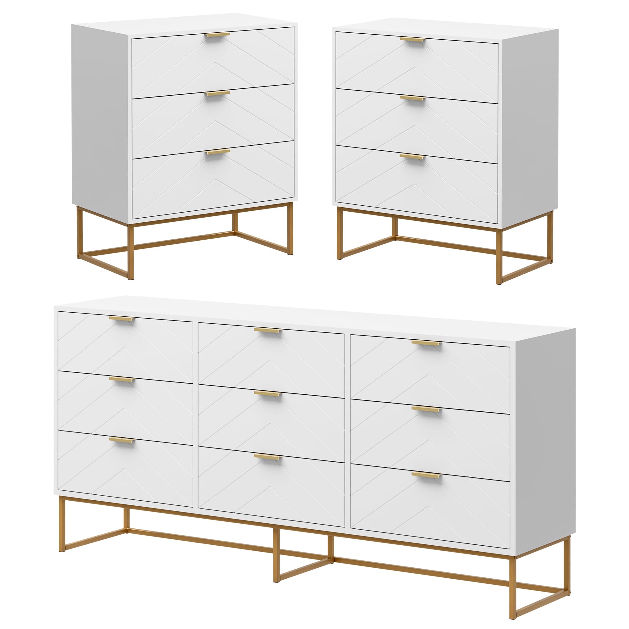 Modern Furniture set for Bedroom,One 9 Drawer Chest Storage with two 3 drawers set