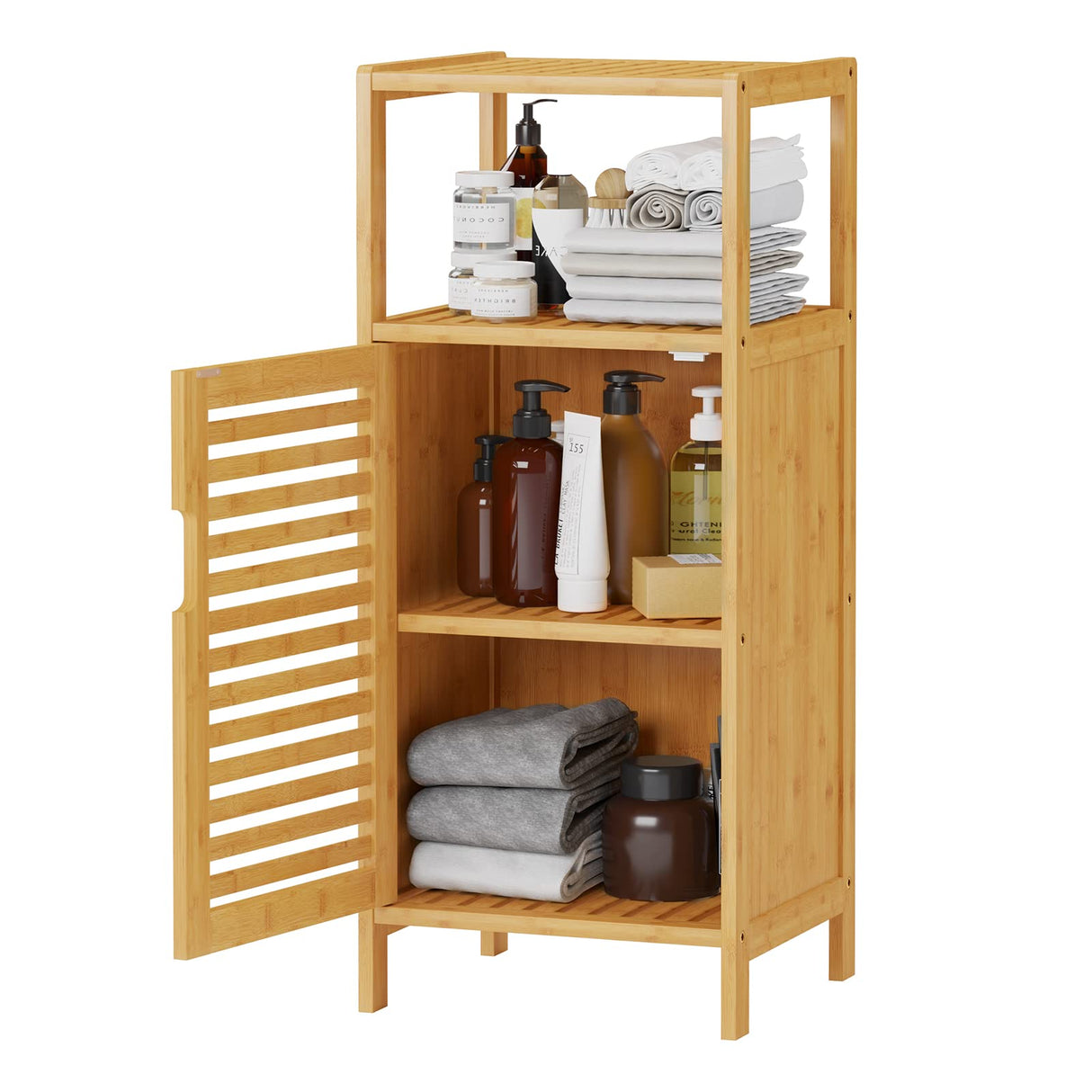 Bamboo Cabinet, Bathroom Storage Cabinet with Single Door and Shelf, Freestanding Bathroom Cabinet,