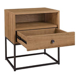 Mila 22 Inch Modern Wood Nightstand On Metal Base, Open Shelf, Brown