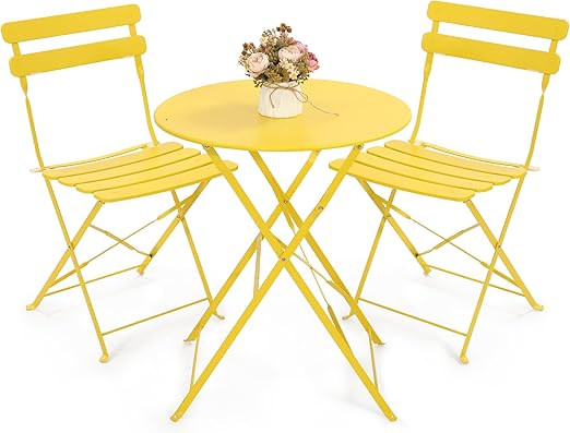 Outdoor 3 Piece Patio Bistro Set, Folding Bistro Table and 2 Folding Chairs