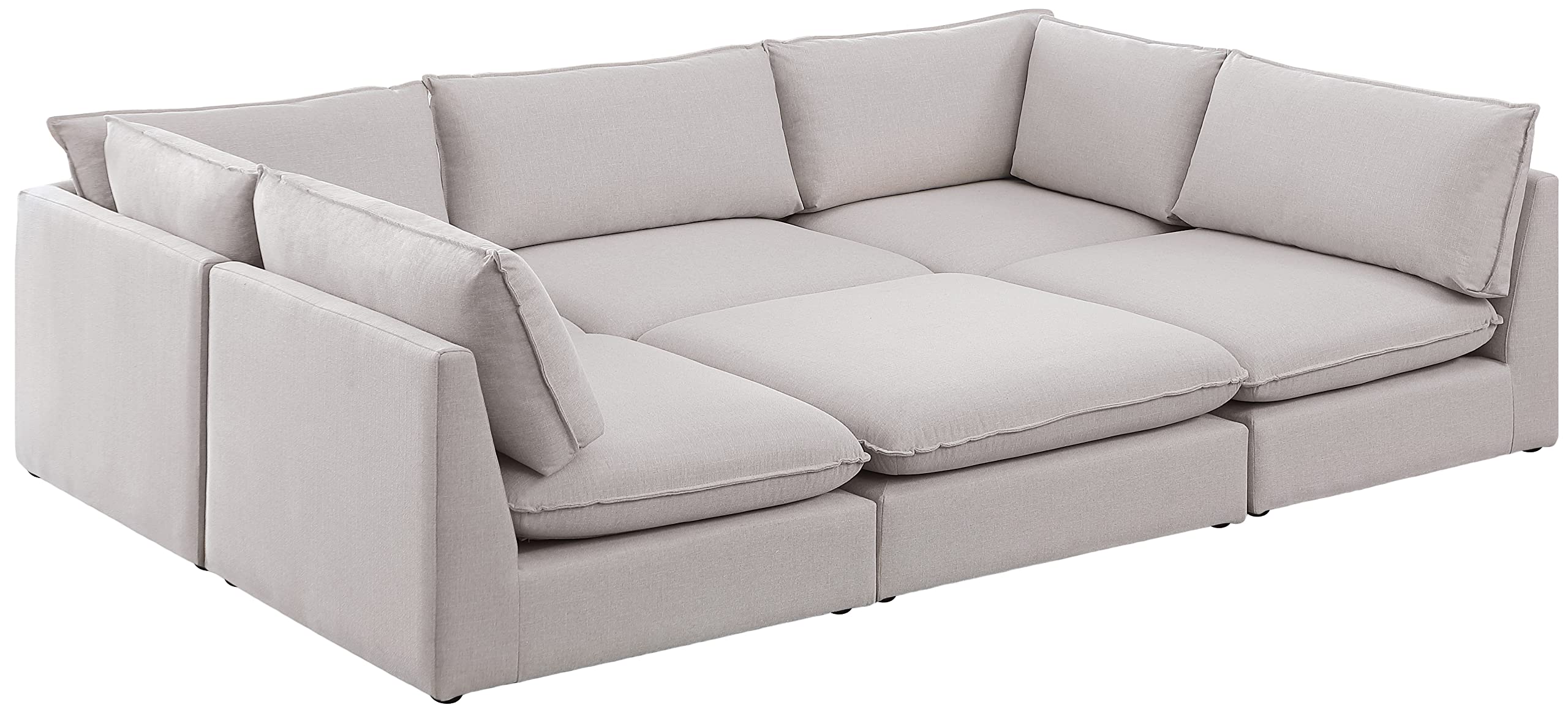 Contemporary Linen Textured Upholstered Modular Sectional, Beige