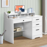 White Desk with 4 Drawers, Home Office Desks Small Desk with Hutch and Shelf