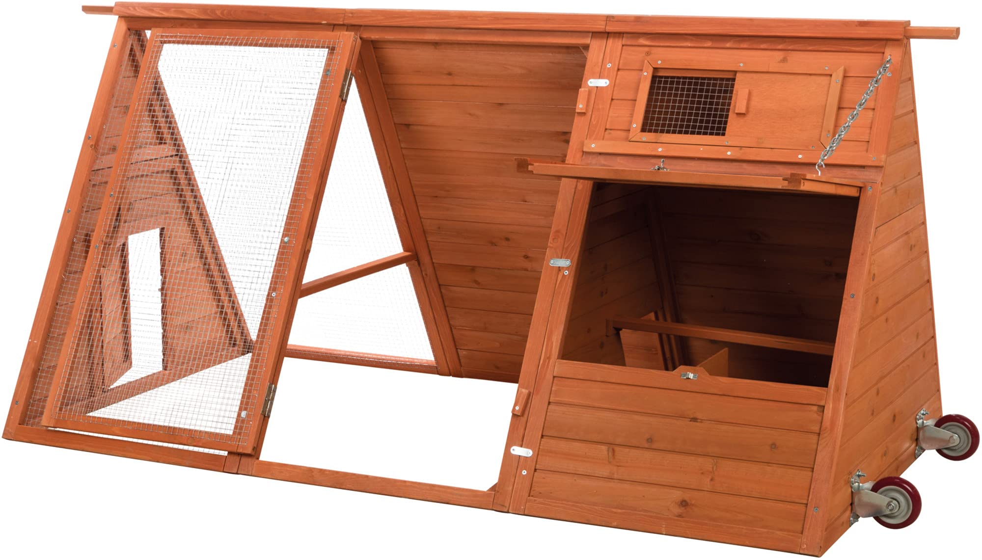 Mobile A-Frame Chicken Coop with Run, 2 Nesting Boxes, Roosting Poles, Wheels