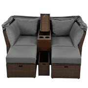 Outdoor Loveseat Chaise Lounge with Canopy, 2-Seater Patio Double Daybed