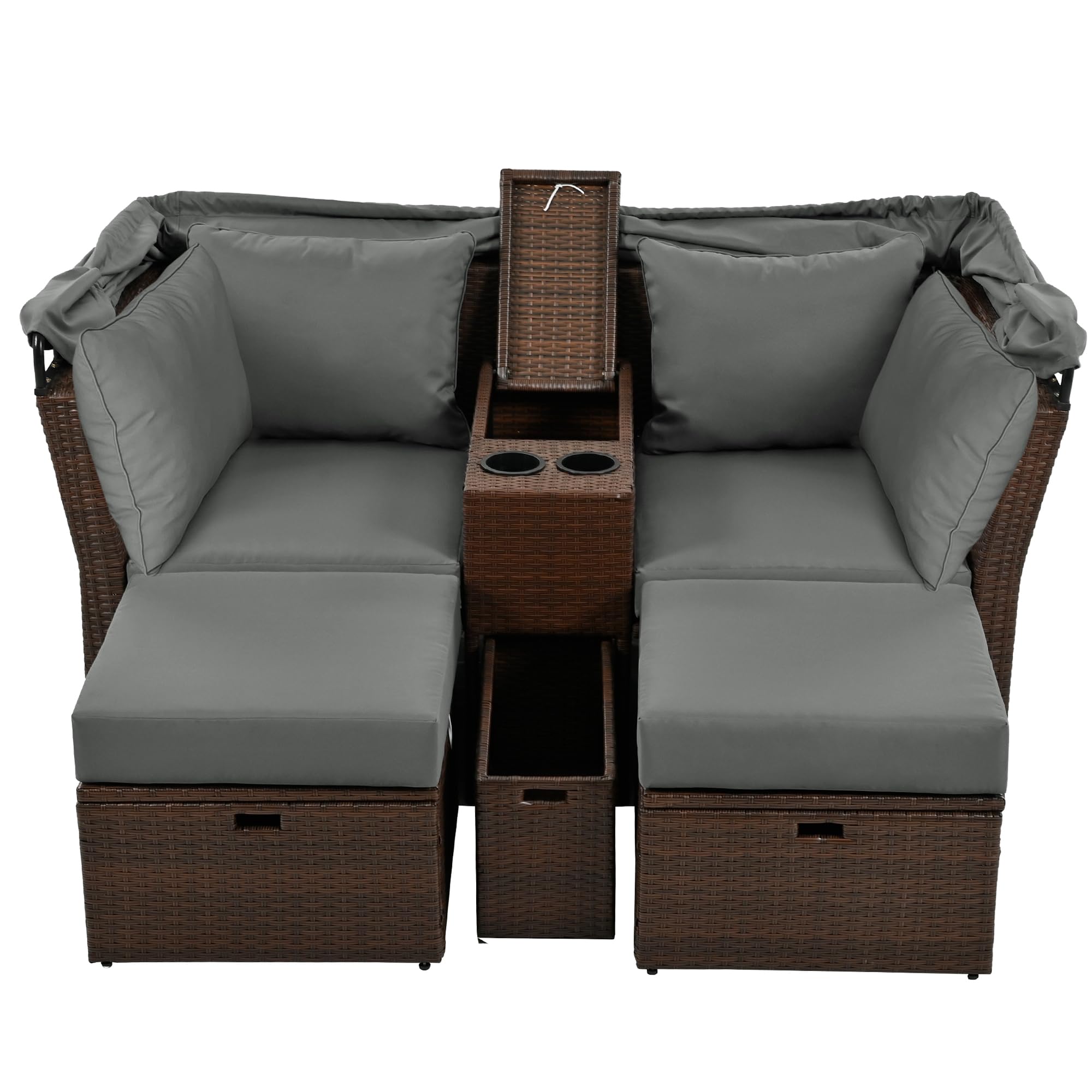 Outdoor Loveseat Chaise Lounge with Canopy, 2-Seater Patio Double Daybed