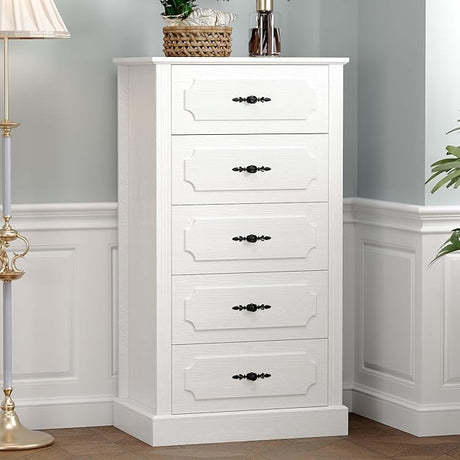 5 Drawer Grey Dresser, 43" Wood Dresser Samll Dresser Chest of Drawers with Large Storage Space,