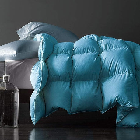 Premium Feathers Down Comforter King Size Heavyweight Thickened Turquoise 100% Cotton Cover