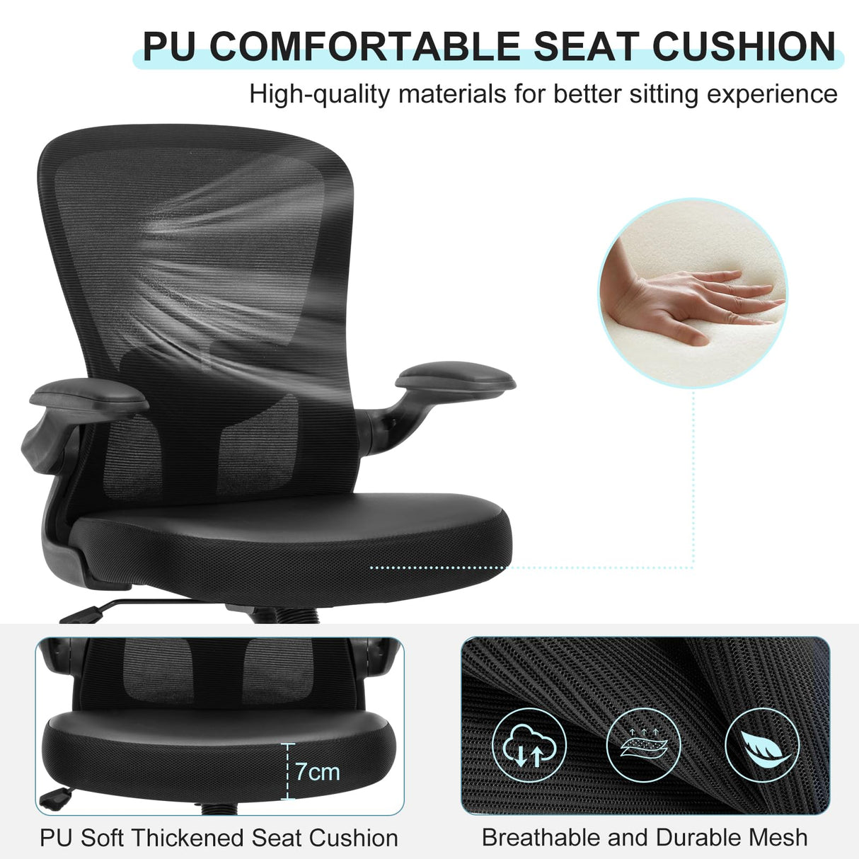 Office Chair, Ergonomic Desk Chair with Flip-up Armrests, PU Leather Computer Chair