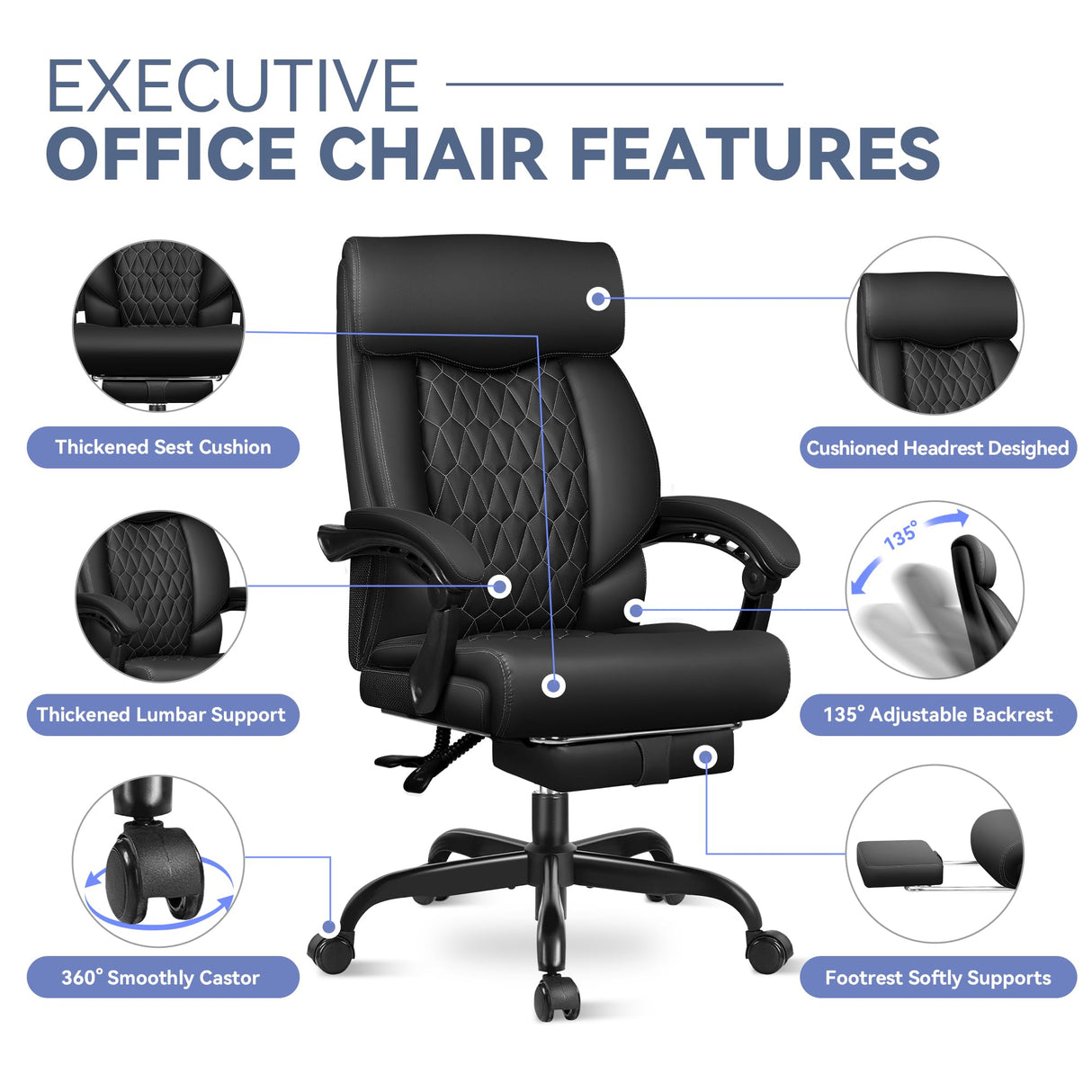 Office Chair, Big and Tall Office Chair, Reclining Office Chair with Footrest Home Office