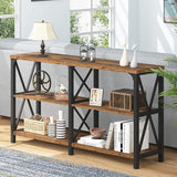 Farmhouse Entryway Table, Wood TV Console Table, Long Rustic Metal Sofa Table