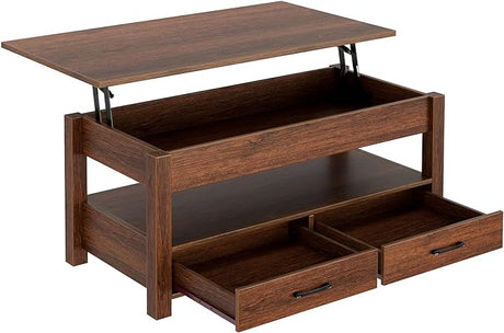 Coffee Table, Lift Top Coffee Table with Drawers and Hidden Compartment