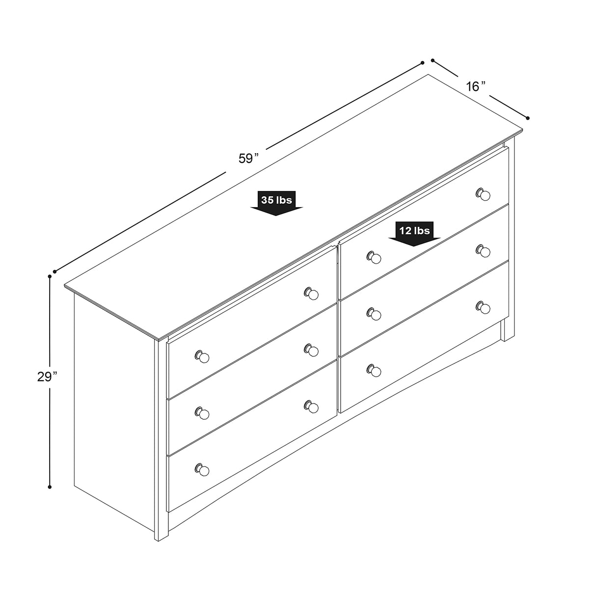 Gray Double Dresser for Bedroom 6 Drawer Wide Chest