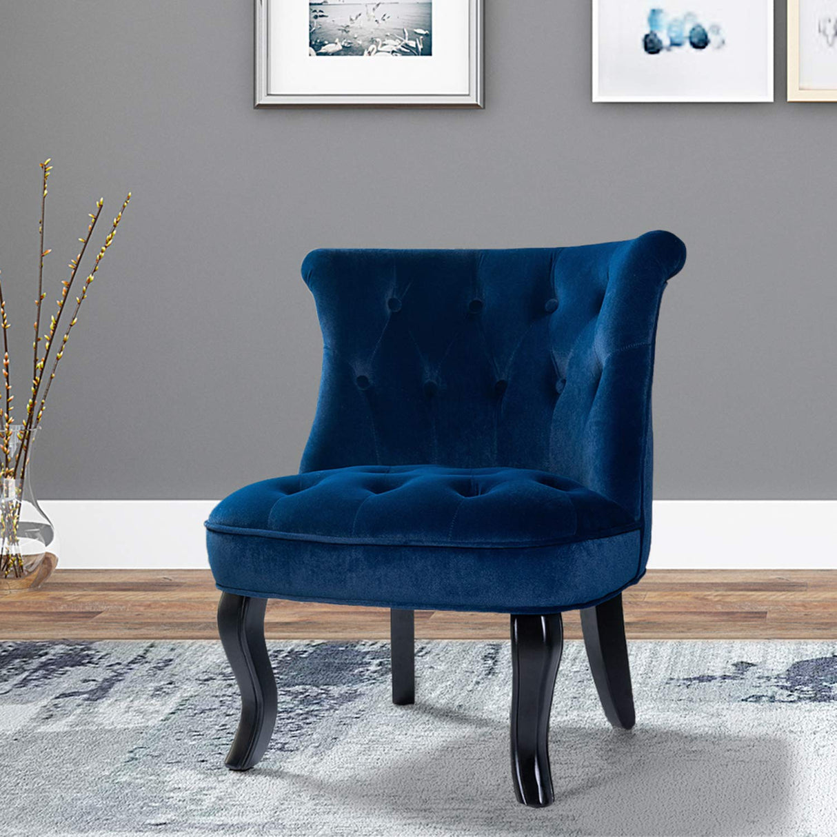 Modern Velvet Armless Accent Chairs,Upholstered Fabric Button Single Sofa Chair