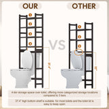 Cozivolife Over The Toilet Storage with 2 Baskets,4-Tier Bamboo Over Toilet Organizer Rack with Paper Holder & 4 Hooks & Waterproof Feet Pad,Freestanding Above Toilet Shelf for Bathroom(Brown)