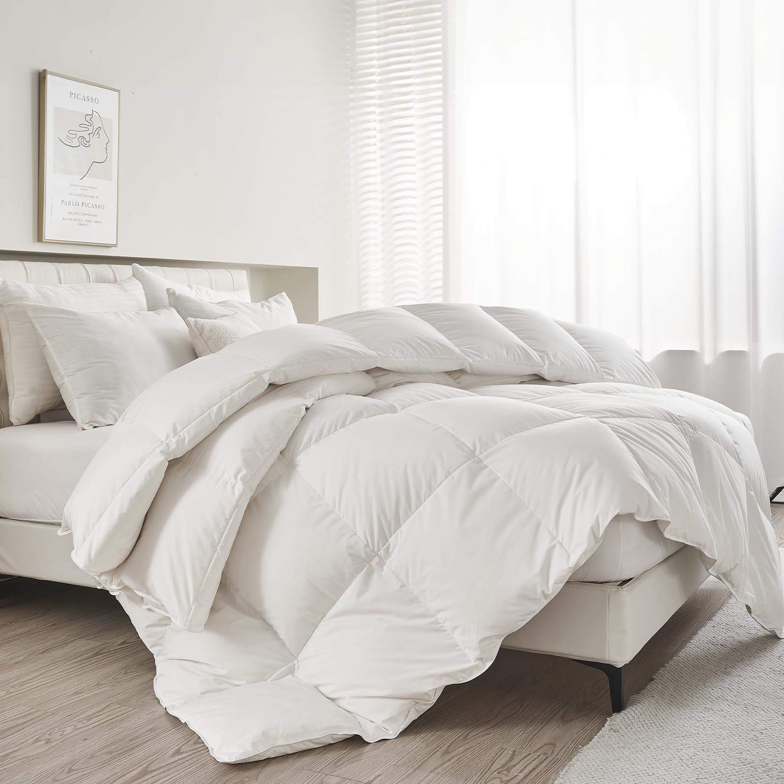 APSMILE Down Comforter King Size, Filled with Feather and Down Fiber Duvet, All Seasons White Ultra Soft King Duvet Insert, with Soft Cotton Blend Cover 106 × 90 inches