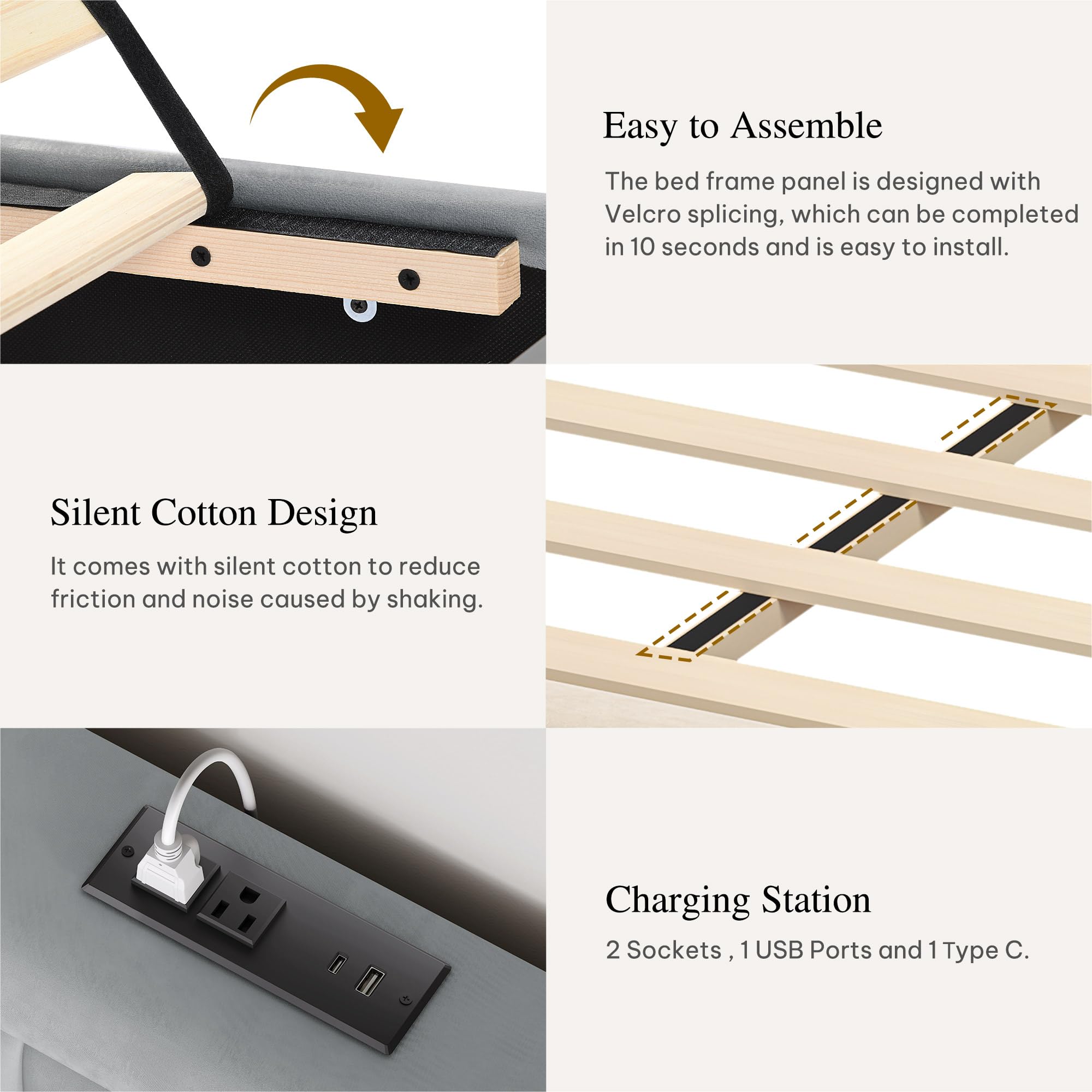 Queen Bed Frame with Storage Drawers and Charging Station