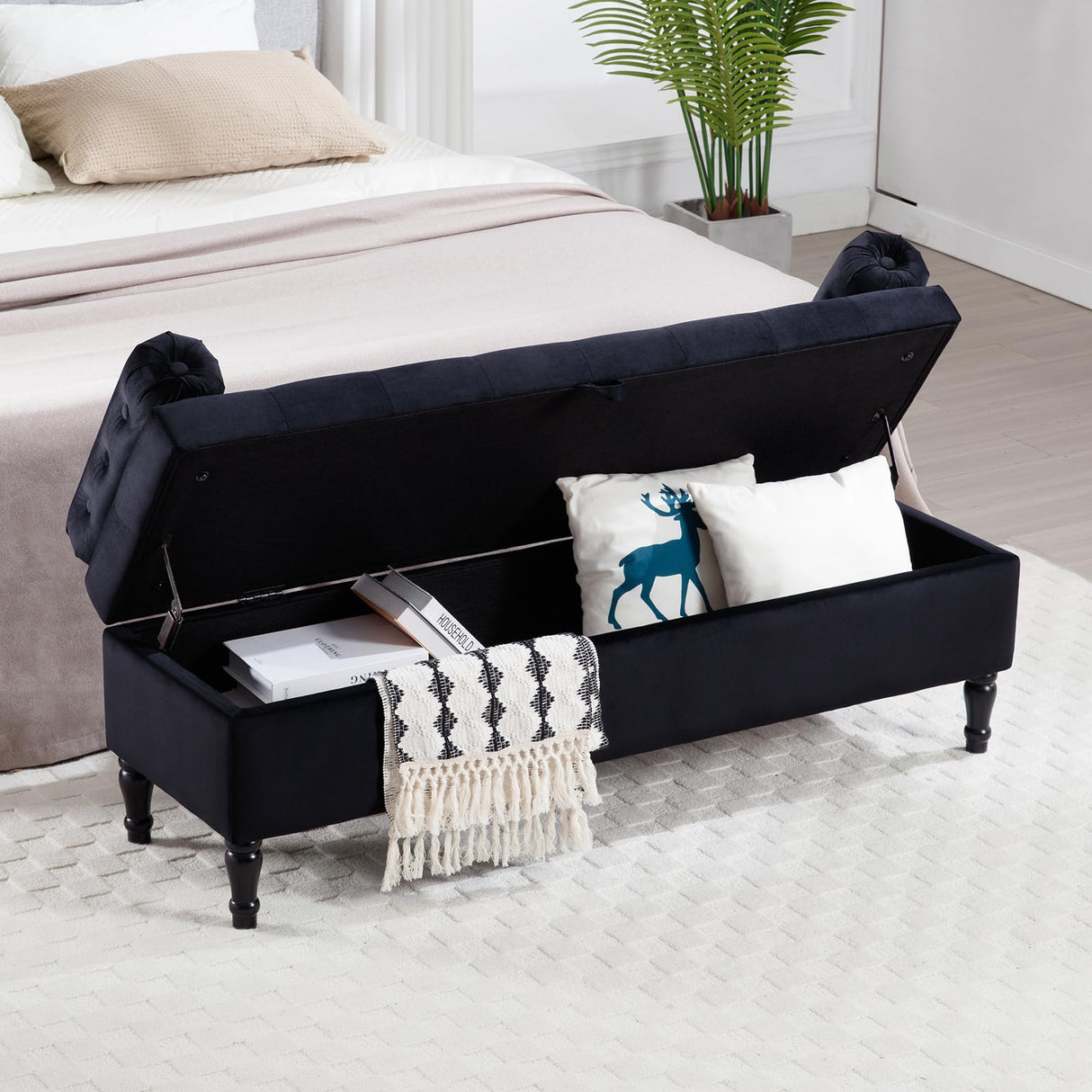 End of Bed Storage Bench for Bedroom, 57" Storage Ottoman Bench for