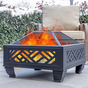 MistMo 26" Steel Square Fire Pit with Grill & Poker, Outdoor Fireplace with Mesh Cover for Patio, Backyard & Garden, Ideal - Bircata