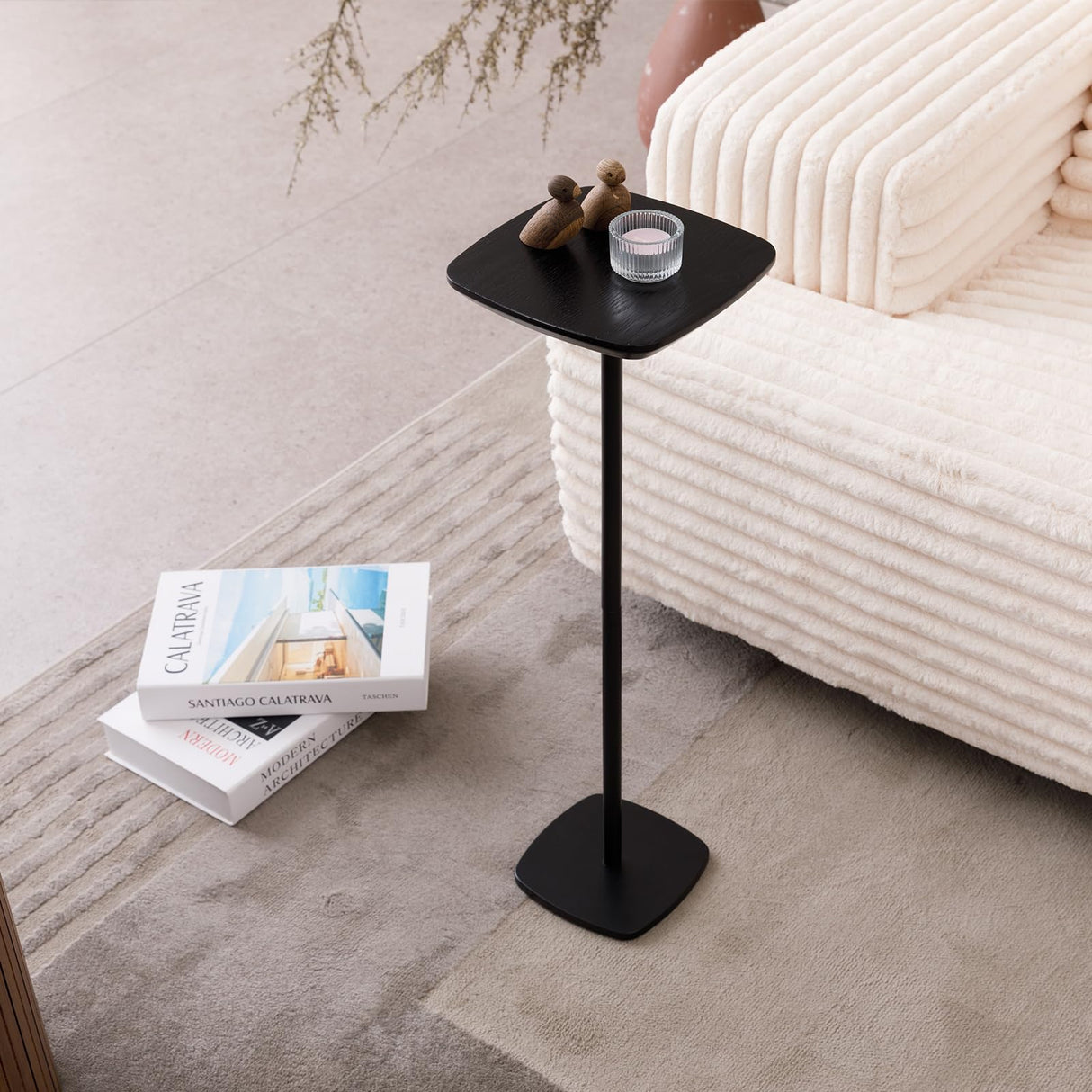 Drink Table,Modern Small Side Table, Cocktail Table with Metal Square Top