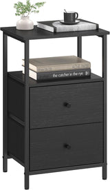 Nightstand, 24-Inch Tall Side Table with 2 Fabric Drawers and Storage Shelf