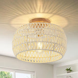 Rattan Pendant Light Fixture Boho Hanging Light Woven Rattan Ceiling Light Adjustable