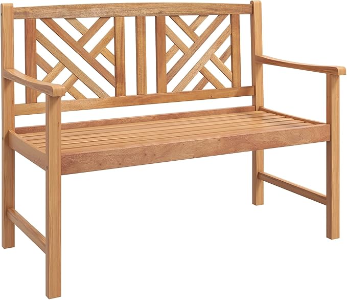 Patio Acacia Wood Bench, 2-Person Outdoor Loveseat Chair