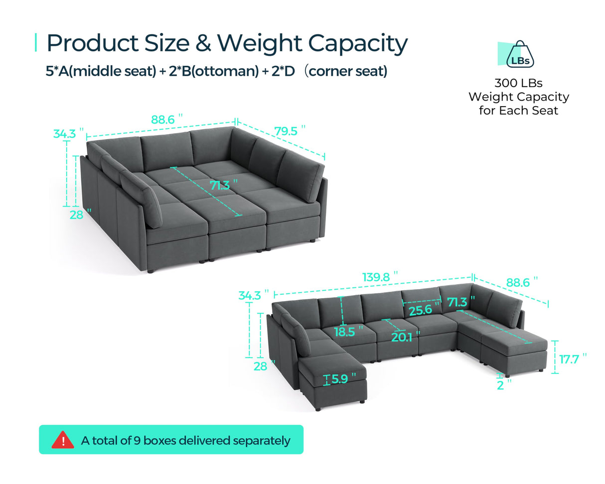 Sectional Sleeper Sofa, Modular Couch with Memory Foam, Storage Under