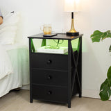 Night Stand Set 2, LED Nightstand with Charging Station, End Side Tables