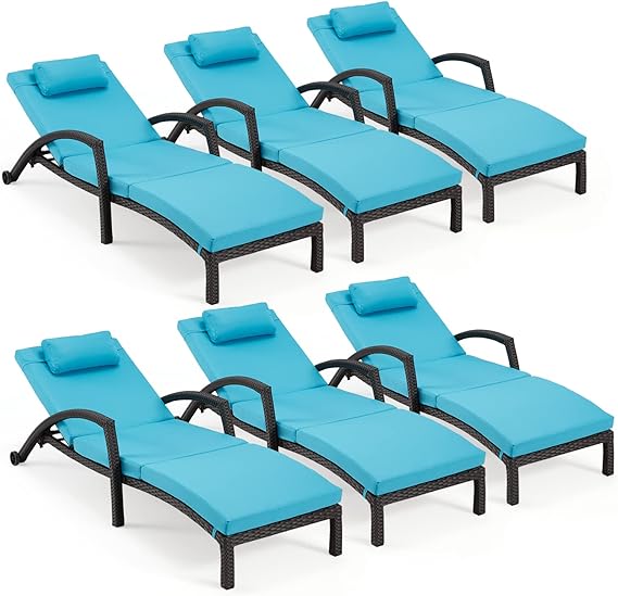 Chaise Lounge Chairs Set of 2 for Outside, Adjustable 5 Position Outdoor